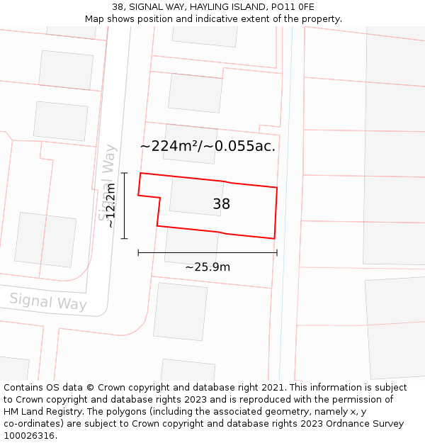 38, SIGNAL WAY, HAYLING ISLAND, PO11 0FE: Plot and title map