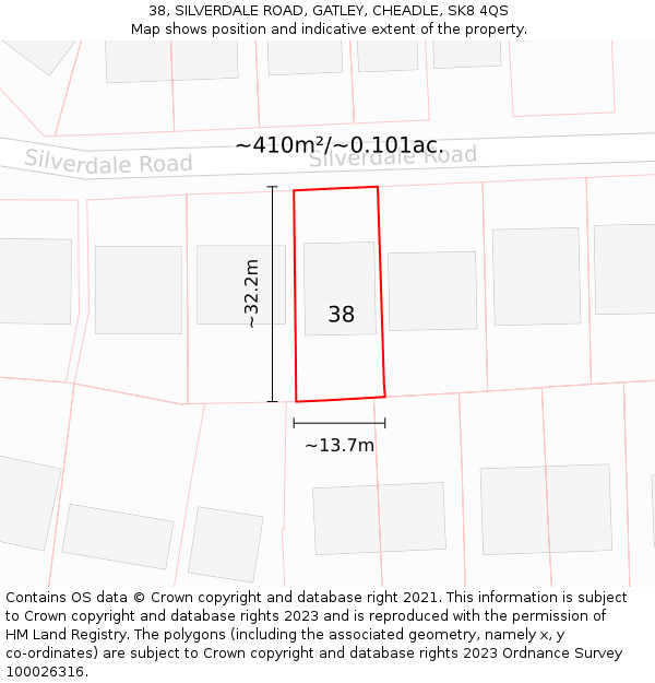 38, SILVERDALE ROAD, GATLEY, CHEADLE, SK8 4QS: Plot and title map