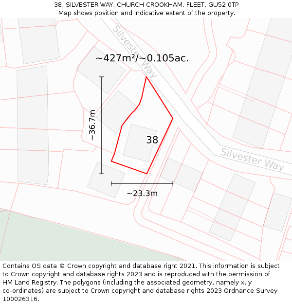 38, SILVESTER WAY, CHURCH CROOKHAM, FLEET, GU52 0TP: Plot and title map