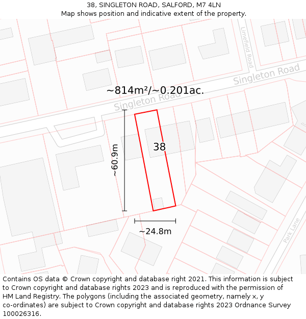 38, SINGLETON ROAD, SALFORD, M7 4LN: Plot and title map