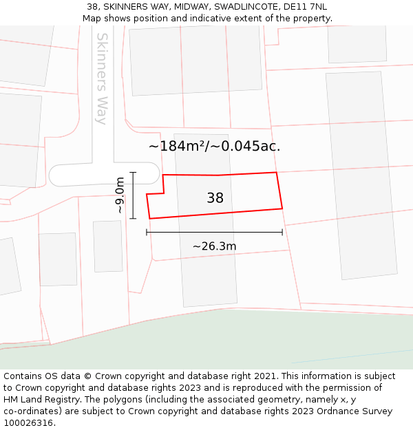 38, SKINNERS WAY, MIDWAY, SWADLINCOTE, DE11 7NL: Plot and title map