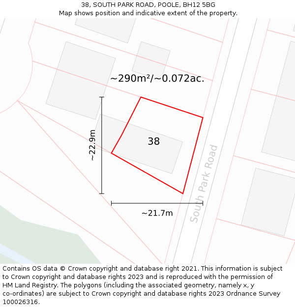 38, SOUTH PARK ROAD, POOLE, BH12 5BG: Plot and title map