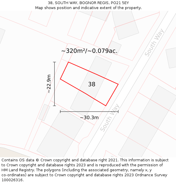 38, SOUTH WAY, BOGNOR REGIS, PO21 5EY: Plot and title map