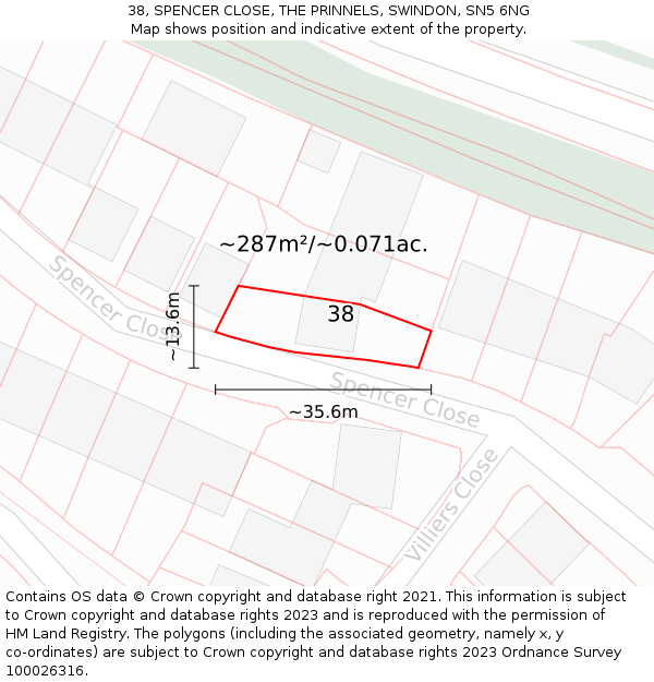 38, SPENCER CLOSE, THE PRINNELS, SWINDON, SN5 6NG: Plot and title map