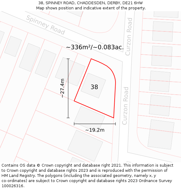 38, SPINNEY ROAD, CHADDESDEN, DERBY, DE21 6HW: Plot and title map