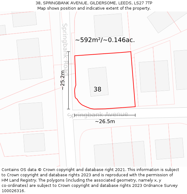 38, SPRINGBANK AVENUE, GILDERSOME, LEEDS, LS27 7TP: Plot and title map