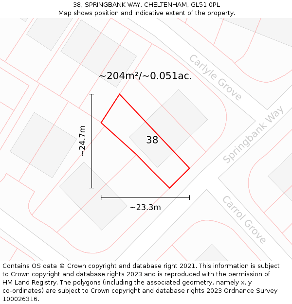 38, SPRINGBANK WAY, CHELTENHAM, GL51 0PL: Plot and title map