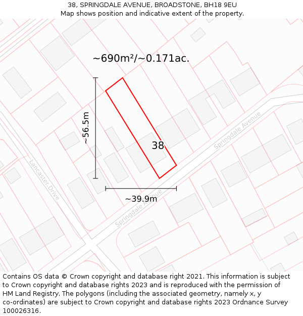 38, SPRINGDALE AVENUE, BROADSTONE, BH18 9EU: Plot and title map