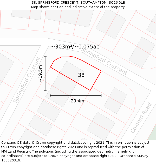 38, SPRINGFORD CRESCENT, SOUTHAMPTON, SO16 5LE: Plot and title map