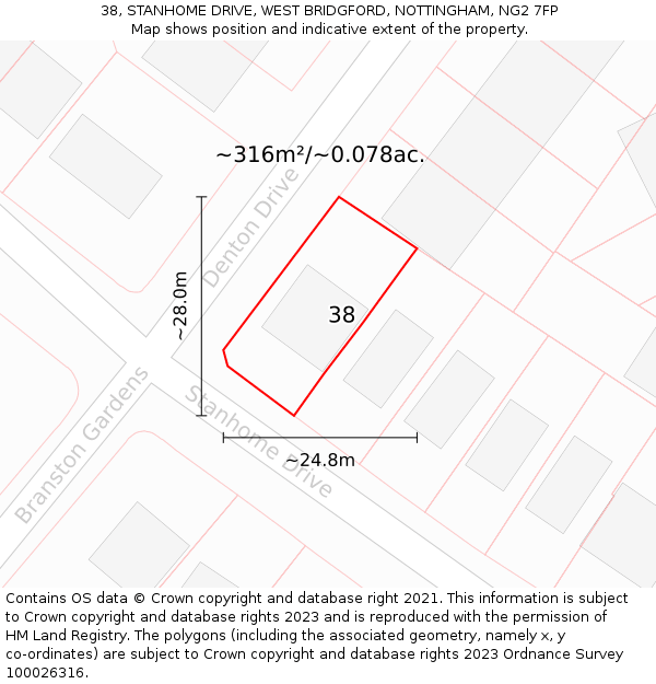 38, STANHOME DRIVE, WEST BRIDGFORD, NOTTINGHAM, NG2 7FP: Plot and title map