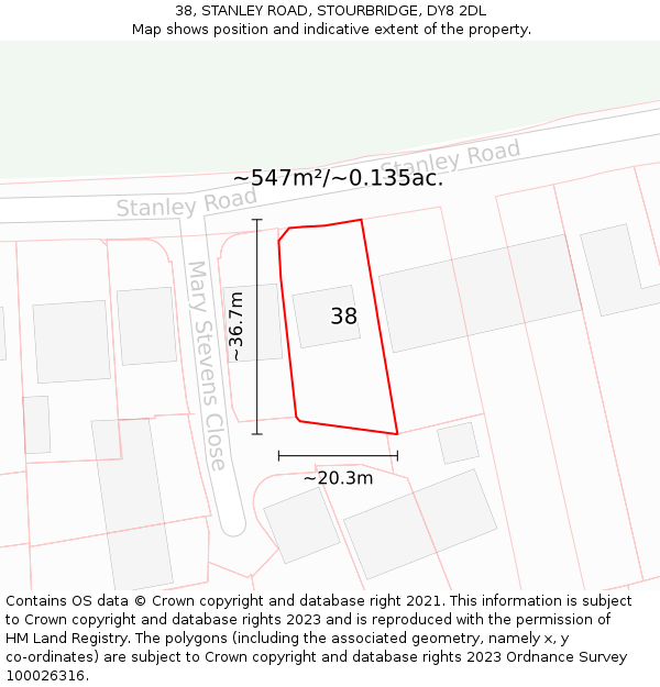 38, STANLEY ROAD, STOURBRIDGE, DY8 2DL: Plot and title map