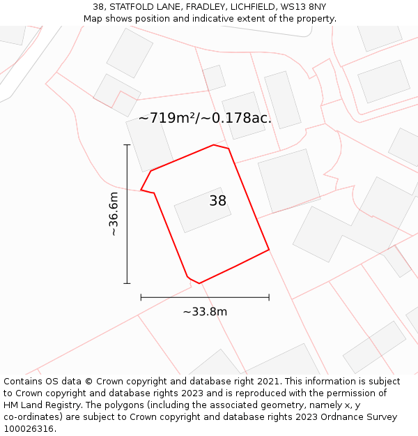 38, STATFOLD LANE, FRADLEY, LICHFIELD, WS13 8NY: Plot and title map