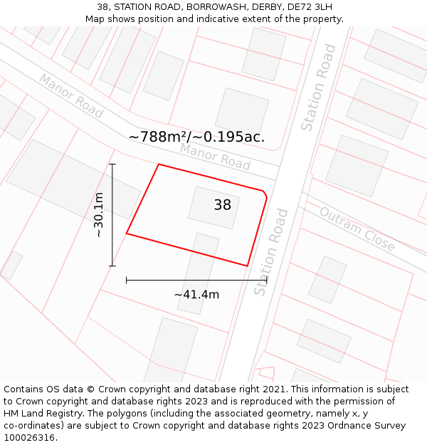 38, STATION ROAD, BORROWASH, DERBY, DE72 3LH: Plot and title map