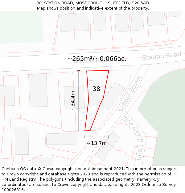 38, STATION ROAD, MOSBOROUGH, SHEFFIELD, S20 5AD: Plot and title map