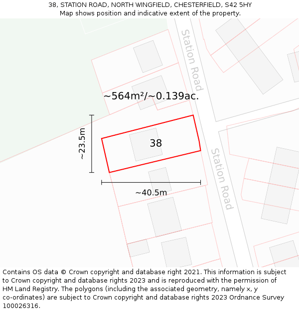 38, STATION ROAD, NORTH WINGFIELD, CHESTERFIELD, S42 5HY: Plot and title map