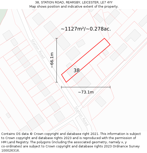 38, STATION ROAD, REARSBY, LEICESTER, LE7 4YY: Plot and title map