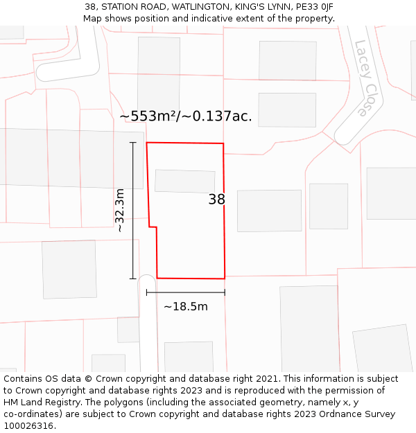 38, STATION ROAD, WATLINGTON, KING'S LYNN, PE33 0JF: Plot and title map