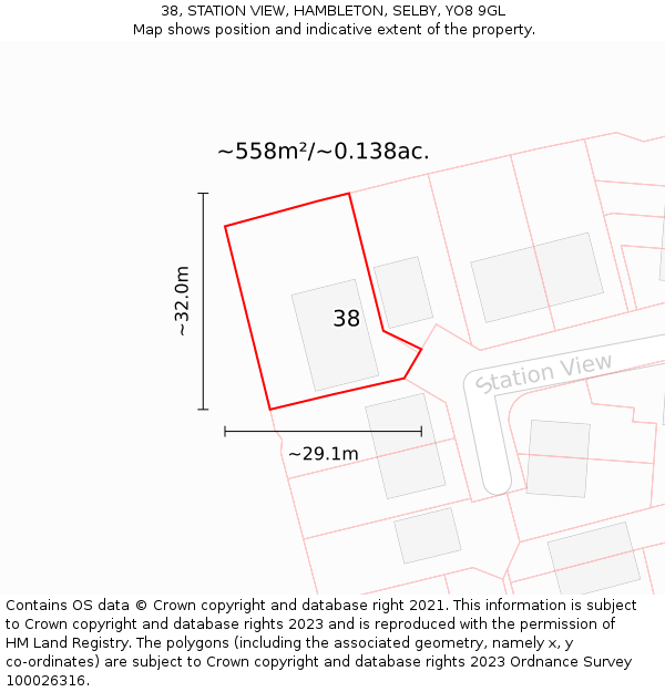 38, STATION VIEW, HAMBLETON, SELBY, YO8 9GL: Plot and title map