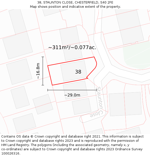38, STAUNTON CLOSE, CHESTERFIELD, S40 2FE: Plot and title map