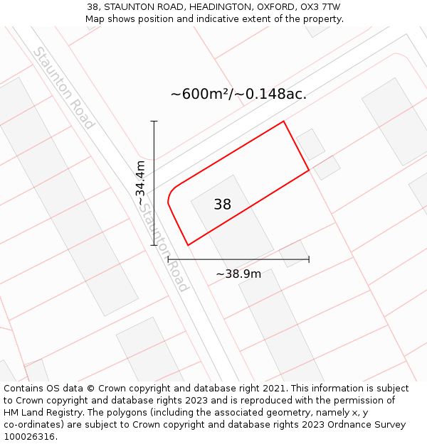 38, STAUNTON ROAD, HEADINGTON, OXFORD, OX3 7TW: Plot and title map