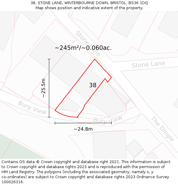 38, STONE LANE, WINTERBOURNE DOWN, BRISTOL, BS36 1DQ: Plot and title map