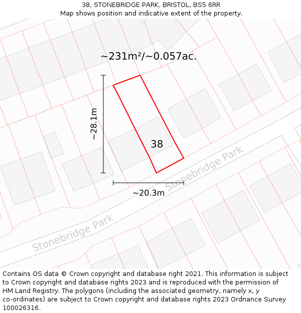 38, STONEBRIDGE PARK, BRISTOL, BS5 6RR: Plot and title map