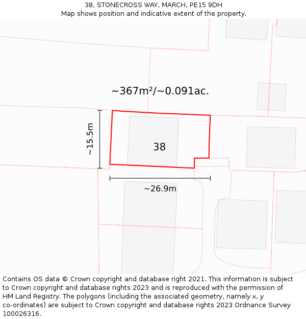 38, STONECROSS WAY, MARCH, PE15 9DH: Plot and title map