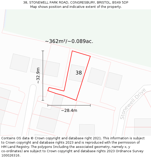 38, STONEWELL PARK ROAD, CONGRESBURY, BRISTOL, BS49 5DP: Plot and title map