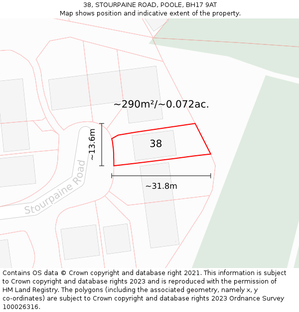 38, STOURPAINE ROAD, POOLE, BH17 9AT: Plot and title map