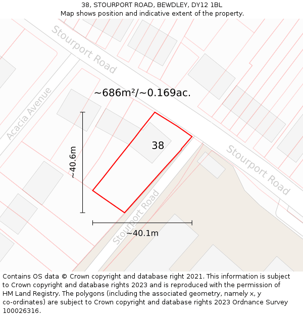 38, STOURPORT ROAD, BEWDLEY, DY12 1BL: Plot and title map