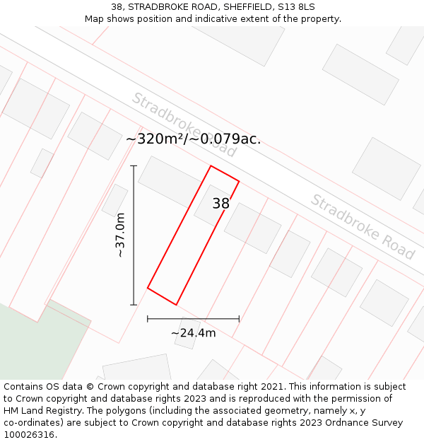 38, STRADBROKE ROAD, SHEFFIELD, S13 8LS: Plot and title map