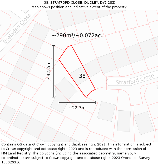 38, STRATFORD CLOSE, DUDLEY, DY1 2SZ: Plot and title map