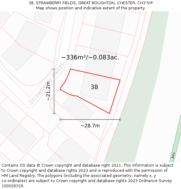 38, STRAWBERRY FIELDS, GREAT BOUGHTON, CHESTER, CH3 5YF: Plot and title map