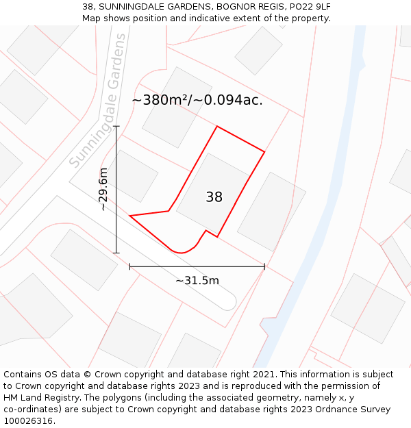 38, SUNNINGDALE GARDENS, BOGNOR REGIS, PO22 9LF: Plot and title map