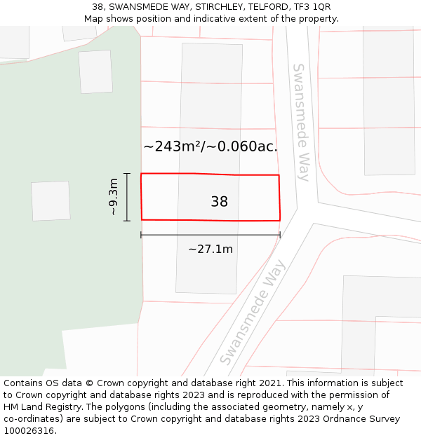 38, SWANSMEDE WAY, STIRCHLEY, TELFORD, TF3 1QR: Plot and title map