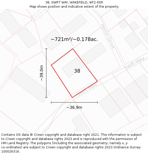 38, SWIFT WAY, WAKEFIELD, WF2 6SR: Plot and title map