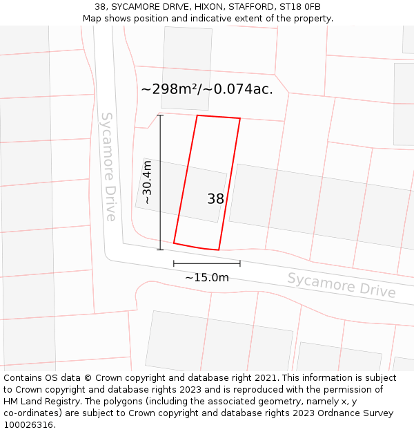 38, SYCAMORE DRIVE, HIXON, STAFFORD, ST18 0FB: Plot and title map