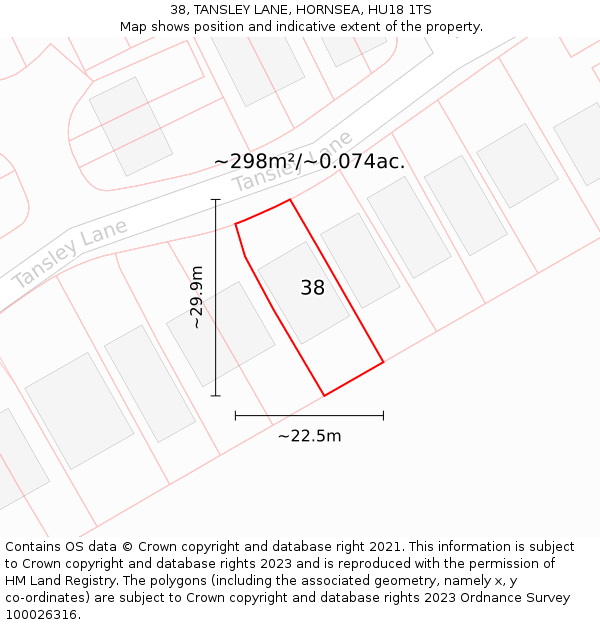 38, TANSLEY LANE, HORNSEA, HU18 1TS: Plot and title map