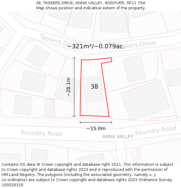 38, TASKERS DRIVE, ANNA VALLEY, ANDOVER, SP11 7SA: Plot and title map