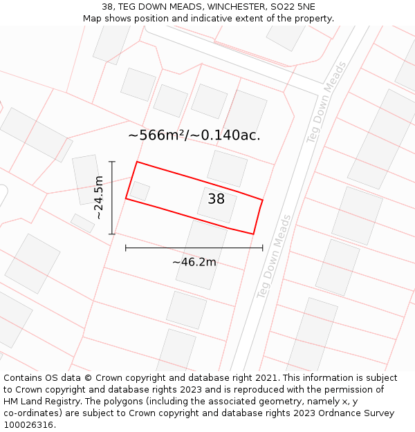 38, TEG DOWN MEADS, WINCHESTER, SO22 5NE: Plot and title map