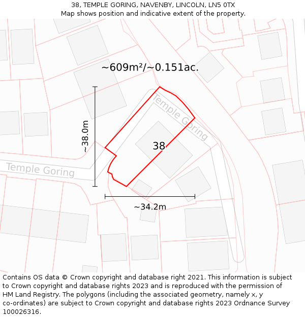 38, TEMPLE GORING, NAVENBY, LINCOLN, LN5 0TX: Plot and title map