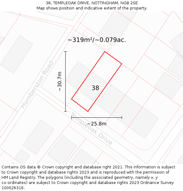 38, TEMPLEOAK DRIVE, NOTTINGHAM, NG8 2SE: Plot and title map