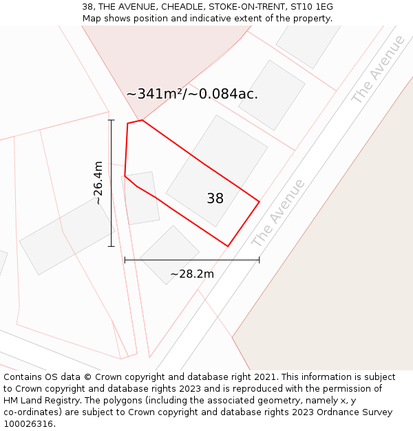 38, THE AVENUE, CHEADLE, STOKE-ON-TRENT, ST10 1EG: Plot and title map