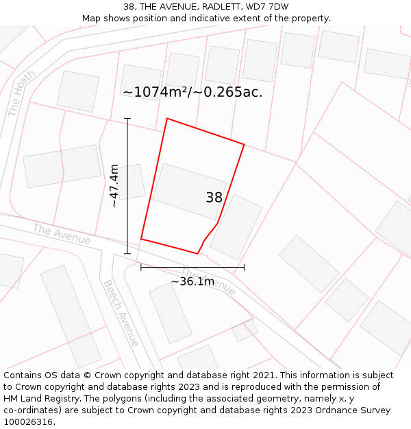 38, THE AVENUE, RADLETT, WD7 7DW: Plot and title map