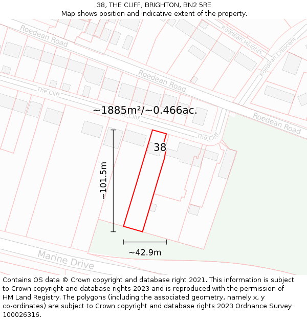 38, THE CLIFF, BRIGHTON, BN2 5RE: Plot and title map