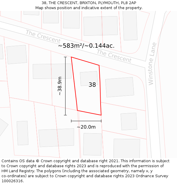 38, THE CRESCENT, BRIXTON, PLYMOUTH, PL8 2AP: Plot and title map