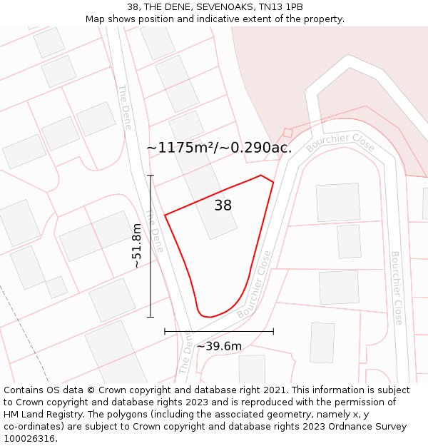 38, THE DENE, SEVENOAKS, TN13 1PB: Plot and title map
