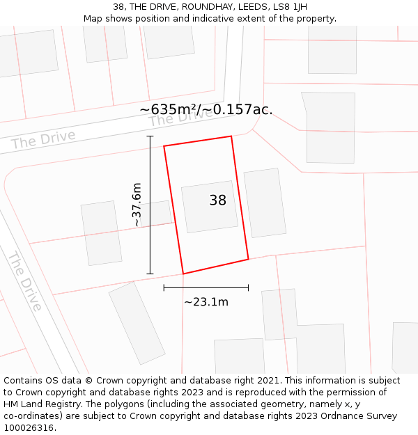 38, THE DRIVE, ROUNDHAY, LEEDS, LS8 1JH: Plot and title map