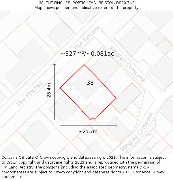 38, THE FINCHES, PORTISHEAD, BRISTOL, BS20 7NE: Plot and title map