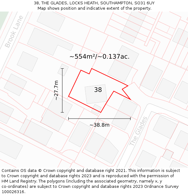 38, THE GLADES, LOCKS HEATH, SOUTHAMPTON, SO31 6UY: Plot and title map